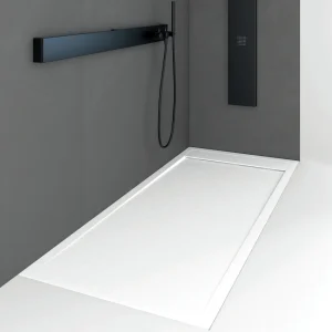 Receveur de douche extra plat QUORE en résine surface ardoisée blanc