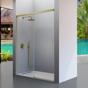 Paroi de douche fixe + Porte coulissante URBAN or brossé