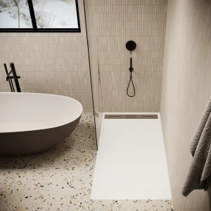 Receveur de douche extra plat blanc LUCIA en SoliCast® surface ardoisée