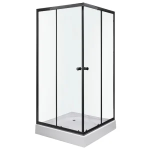 Pack Paroi de douche + receveur OLGA SQ BLACK 2 portes coulissantes et 2 verres fixes noir mat