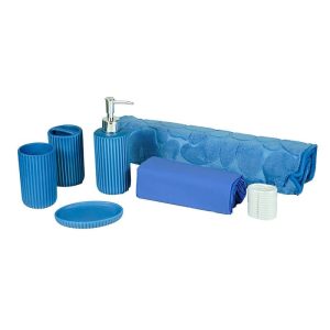 Pack Salle de Bain 6 Accessoires en Ceramique Bleu Seya