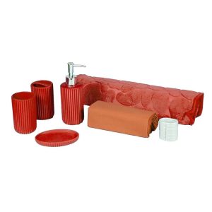 Pack Salle de Bain 6 Accessoires en Ceramique Rouge Seya