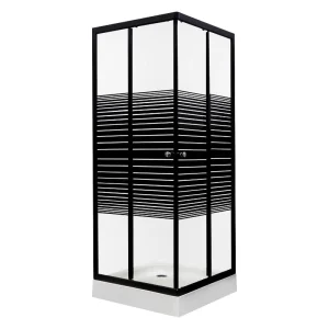 Pack paroi de douche + receveur PICO BLACK STR 2 portes coulissantes et 2 verres fixes sérigraphiés profilé noir mat